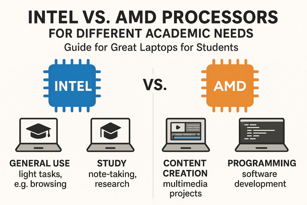 Intel vs. AMD Processors for Different Academic Needs – Guide for great laptops for students