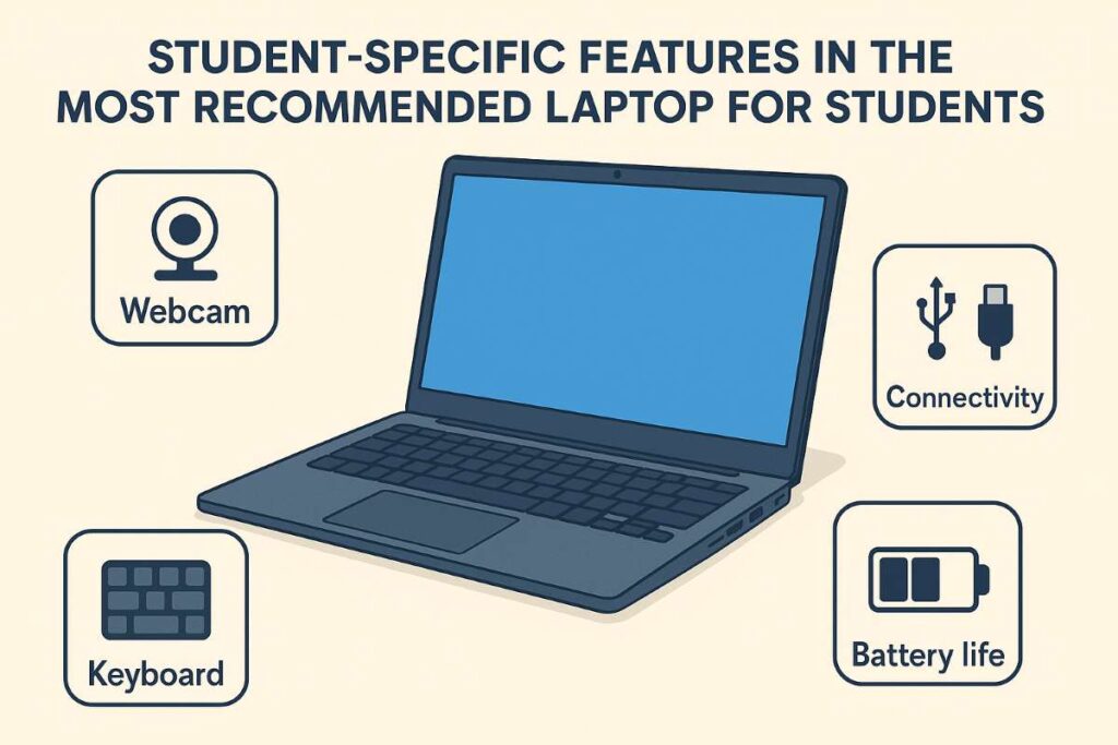 Student-Specific Features in the most recommended laptop for Students Webcam, Keyboard, Connectivity, etc
